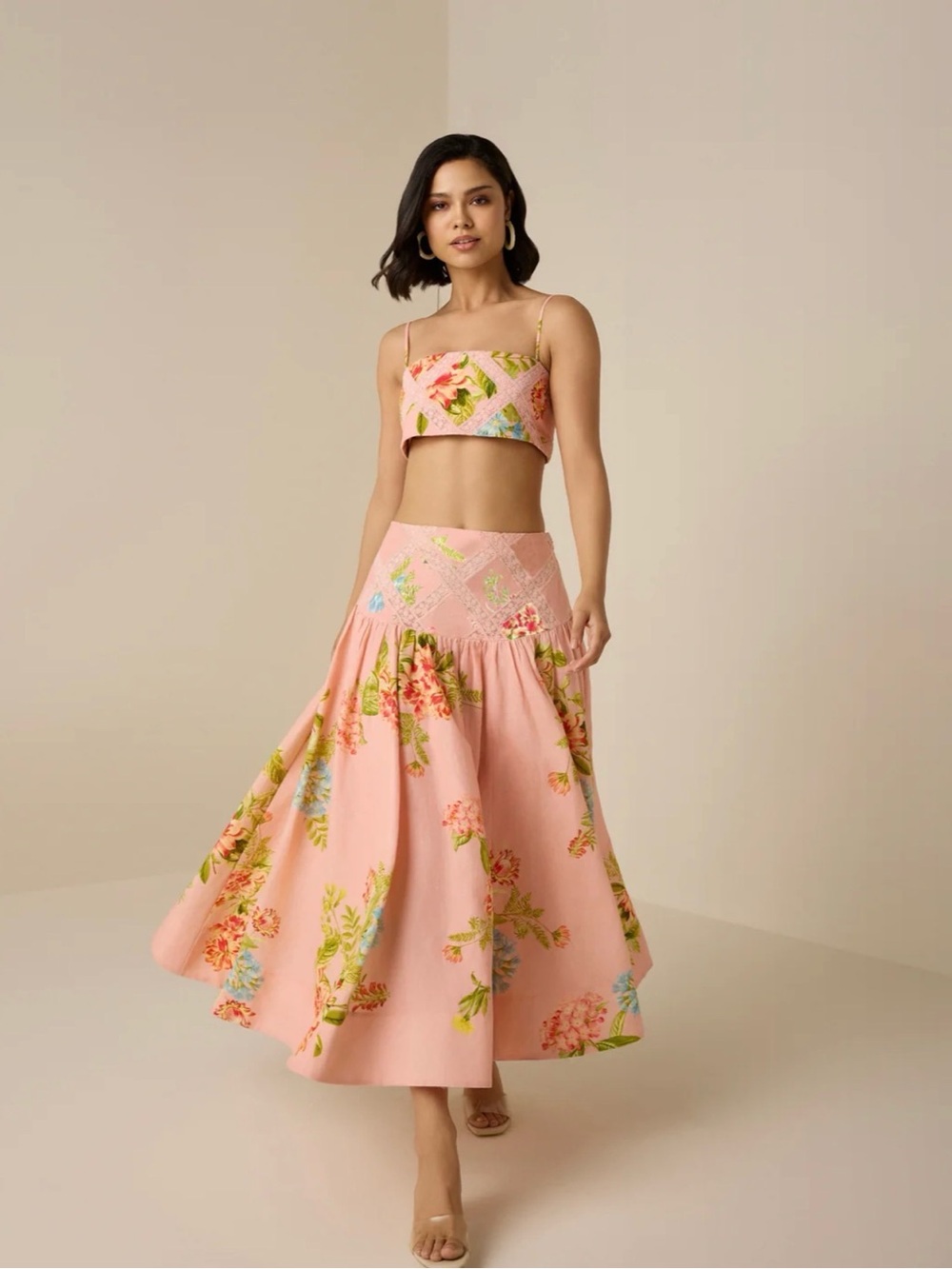 Herment and bandits Pink Floral Maxi Skirt set - Lightweight Summer Midi